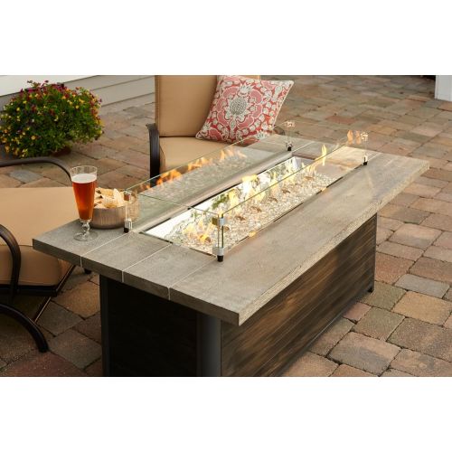 The Outdoor GreatRoom Company Cedar Ridge Linear GAS Fire Pit Table CR-1242-K with Glass Wind Guard 1242 (61W x 32D x 23H)