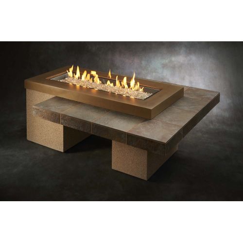  The Outdoor GreatRoom Company Outdoor Great Room Uptown Crystal Fire Pit Table with Tile Top and Rectangular Burner, Brown