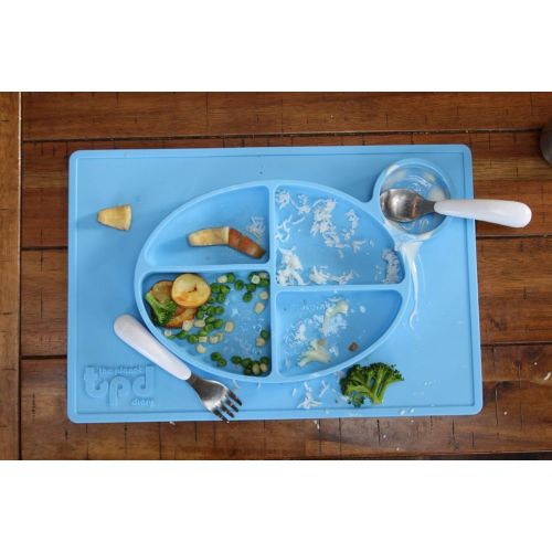  The Parent Diary Kids Silicone Placemat + Plate. All-in-one Divider Dinnerware Plate and Sippy Cup Holder with Embossed Nutritional Guidelines - Color: Blue