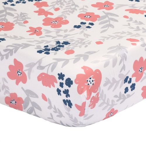  Coral Pink, Grey and Navy Floral 3 Piece Crib Bedding Set by The Peanut Shell