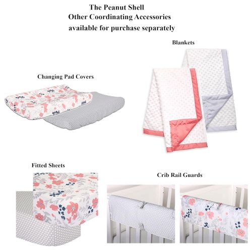  Coral Pink, Grey and Navy Floral 3 Piece Crib Bedding Set by The Peanut Shell