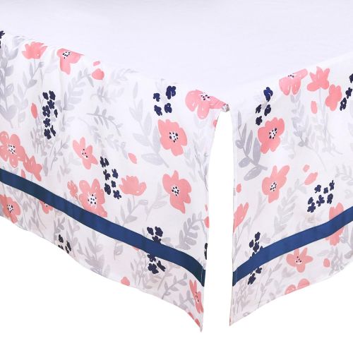  Coral Pink, Grey and Navy Floral 3 Piece Crib Bedding Set by The Peanut Shell