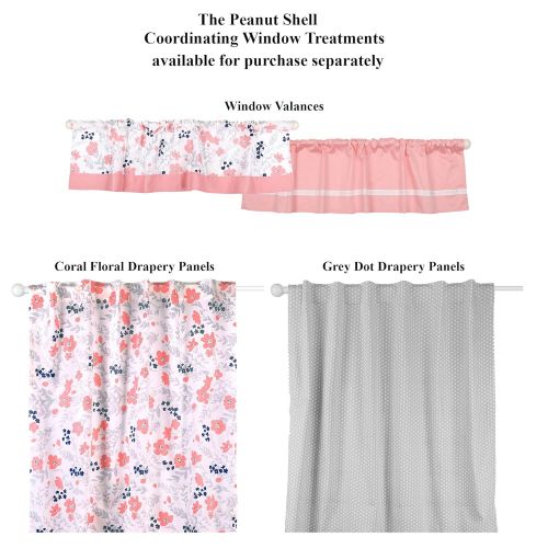  Coral Pink, Grey and Navy Floral 3 Piece Crib Bedding Set by The Peanut Shell