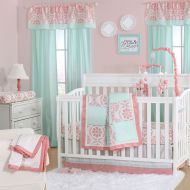 Mint Green and Coral Patchwork 4 Piece Baby Crib Bedding Set by The Peanut Shell