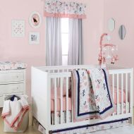 Coral Pink, Grey and Navy Floral 4 Piece Crib Bedding Set by The Peanut Shell
