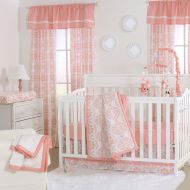 Coral and White Medallion Print 4 Piece Baby Crib Bedding by The Peanut Shell