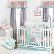 Mint, Coral and Grey Patchwork 4 Piece Baby Crib Bedding Set by The Peanut Shell