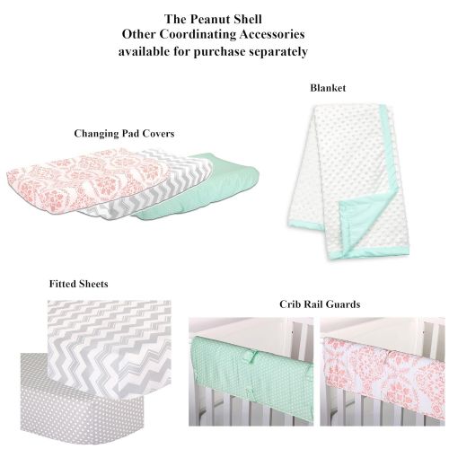  Mint, Coral and Grey Patchwork 4 Piece Baby Crib Bedding Set by The Peanut Shell