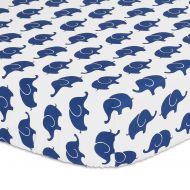 The Peanut Shell Navy Blue Elephant Print Fitted Crib Sheet - 100% Cotton Baby Boy Safari Jungle Animal Theme...