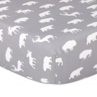 The Peanut Shell Woodland Trail Animal Silhouette Grey Forest Animal Theme Fitted Crib Sheet