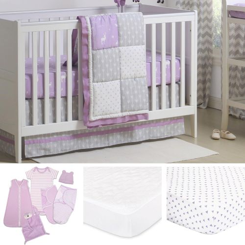  The Peanut Shell Wild & Free Patchwork Pink/Purple Crib Bedding - 11 Piece Sleep Essentials Set