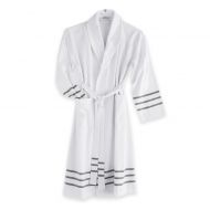 The Pillow Bar Grey Stripe Turkish Towel Bathrobe in White