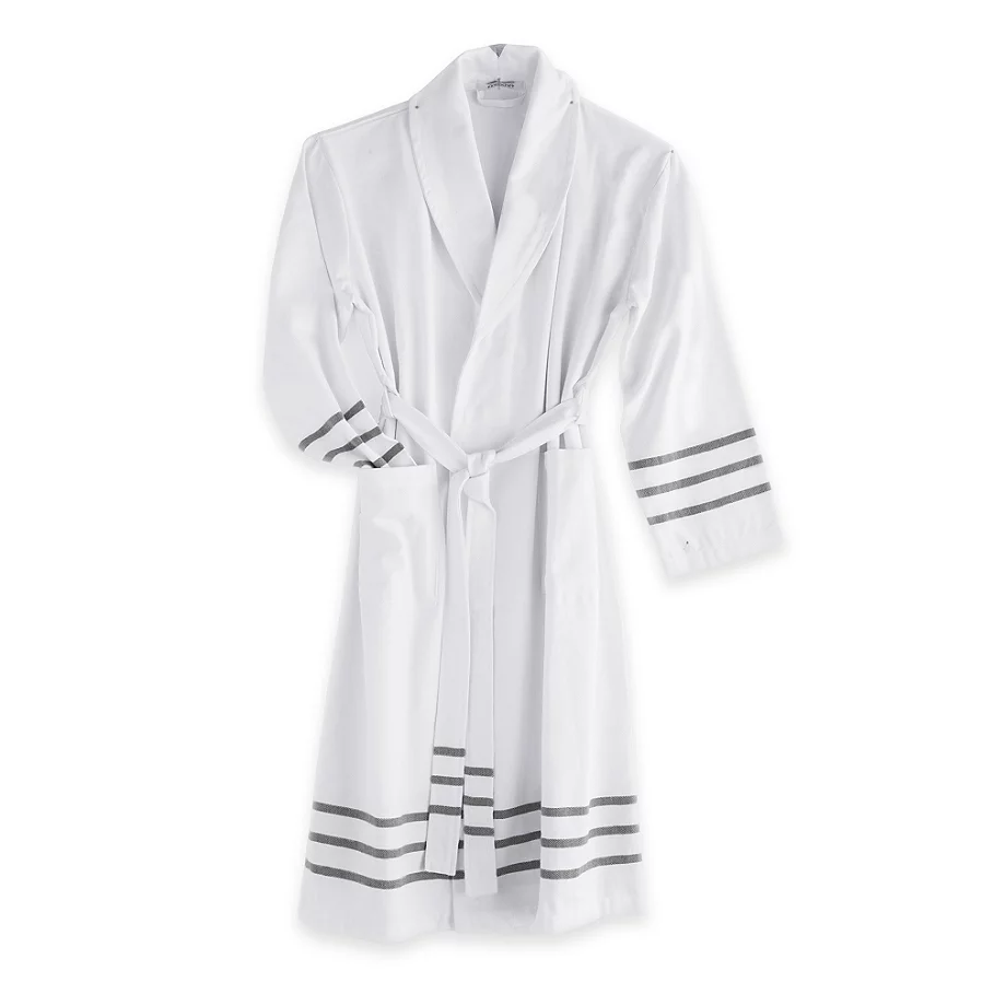  The Pillow Bar Grey Stripe Turkish Towel Bathrobe in White