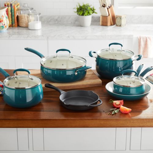  The Pioneer Woman Classic Belly Ceramic Non-Stick Interior 10 Piece Cookware Set