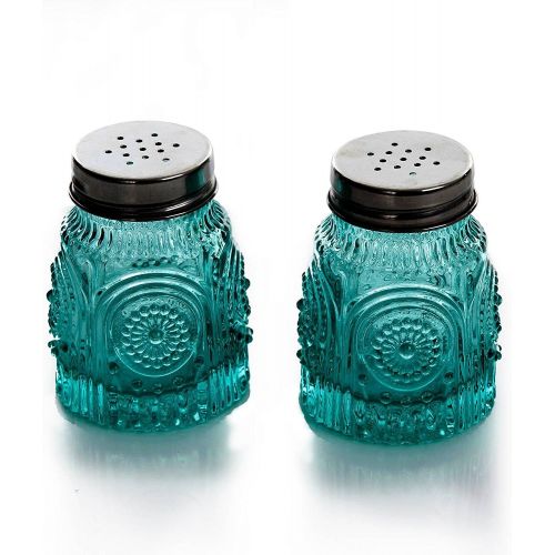  The Pioneer Woman Adeline Teal Pressed Glass Salt and Pepper Shaker Set