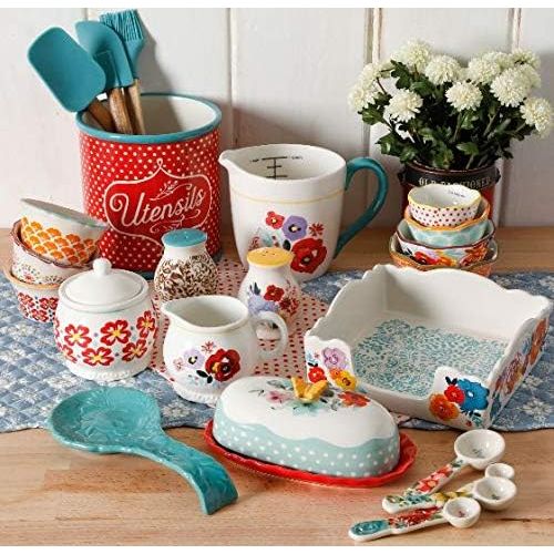  The Pioneer Woman Vintage Speckle 24-Piece Cookware Combo Set in Turquoise bundle with Copper Charm Stainless Steel Copper Bottom Cookware Set, 10 Piece