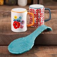 The Pioneer Woman Flea Market Stoneware ( Turquoise ) Spoon Rest & Salt And Pepper Set