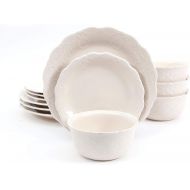 The Pioneer Woman Durable Stoneware, Dishwasher And Microwave Safe, 12-Piece Cowgirl Lace Dinnerware Set, Linen
