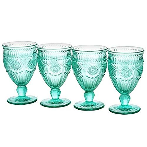  The Pioneer Woman Adeline Embossed 12-Ounce Footed Glass Goblets, Set of 4 (Turquoise) (PACK OF 2)