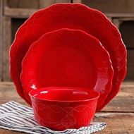 The Pioneer Woman Cowgirl Lace Red 12-Piece Dinnerware Set, Microwave and Dishwasher Safe