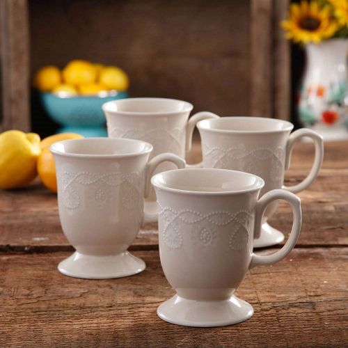  The Pioneer Woman Cowgirl Lace Mug Set, Set of 4 (Linen/Beige)