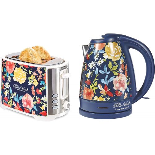  The Pioneer Woman Extra-Wide|2 Slice Toaster|Fiona Floral bundle with The Pioneer Woman| 1.7 Liter Electric Kettle|Fiona Floral