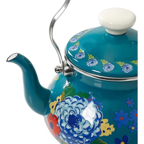  The Pioneer Woman Dazzling Dahlias 2-Quart Tea Kettle bundle with The Pioneer Woman Vintage Floral 10.3-Inch Canister with Acrylic Knob