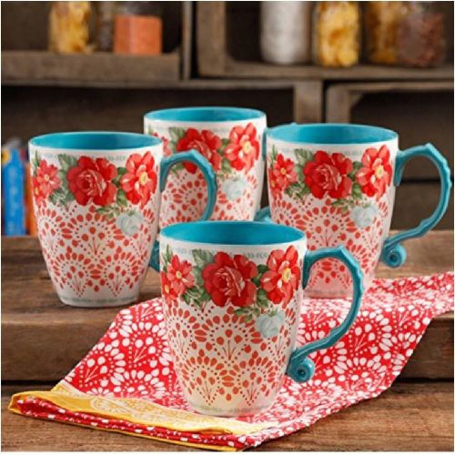  The Pioneer Woman Vintage Floral 26-Ounce Jumbo Latte Mug Set, Set of 4