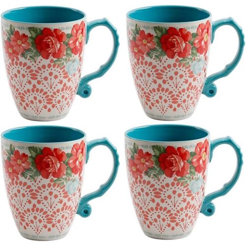  The Pioneer Woman Vintage Floral 26-Ounce Jumbo Latte Mug Set, Set of 4