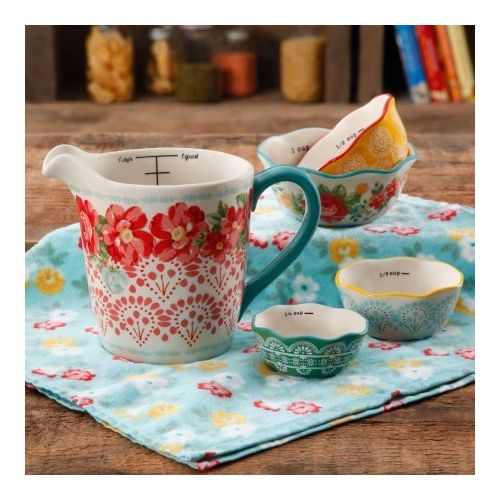  The Pioneer Woman Vintage Floral Measuring Bowl, 5-Piece Set (1): Kitchen & Dining