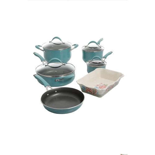  The Pioneer Woman Vintage Speckle 10 Piece Non-Stick Pre-Seasoned Cookware Set: Kitchen & Dining