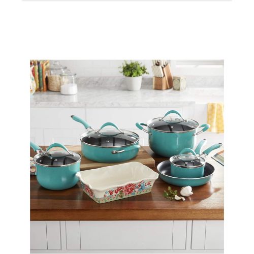  The Pioneer Woman Vintage Speckle 10 Piece Non-Stick Pre-Seasoned Cookware Set: Kitchen & Dining