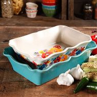 The Pioneer Woman Flea Market 2-Piece Decorated Rectangular Ruffle Top Ceramic Bakeware Set: Kitchen & Dining