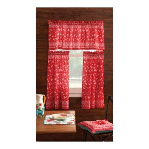  The Pioneer Woman Pioneer Woman 3 Piece 30X36 Country Charm Garden Kitchen Window Curtain Valance - Bandana Red
