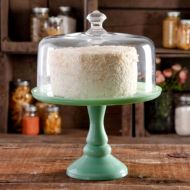 The Pioneer Woman Glass Construction 10-inch Timeless Beauty Cake Stand, Curved Easy-Grip Knob, Green