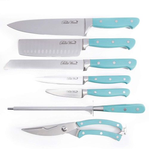  The Pioneer Woman Cowboy Rustic Cutlery Set, 14-Piece Cutlery Knife Block Set (Turquoise)