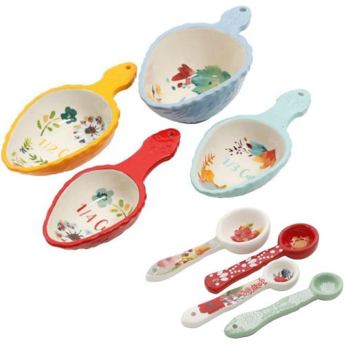  The Pioneer Womans The Pioneer Woman 8 Piece Set - 4 Willow Measuring Scoops and 4 Winter Bouquet Measuring Spoons Ceramic Floral