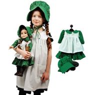 The Queens Treasures Little House On The Prairie Child Size Apron & Bonnet with 3pc 18 Doll Prairie Outfit Play Along Set Fits American Girl