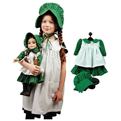  The Queens Treasures Little House On The Prairie Child Size Apron & Bonnet with 3pc 18 Doll Prairie Outfit Play Along Set Fits American Girl