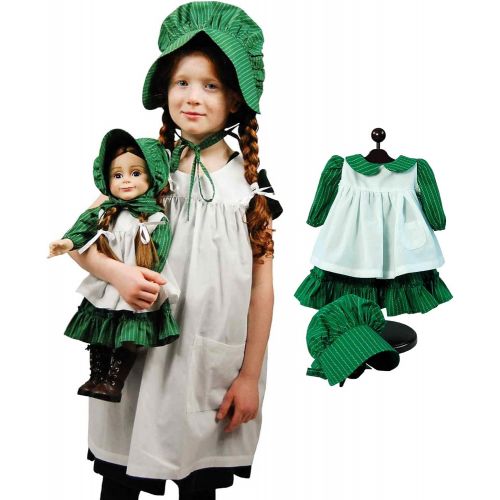  The Queens Treasures Little House On The Prairie Child Size Apron & Bonnet with 3pc 18 Doll Prairie Outfit Play Along Set Fits American Girl