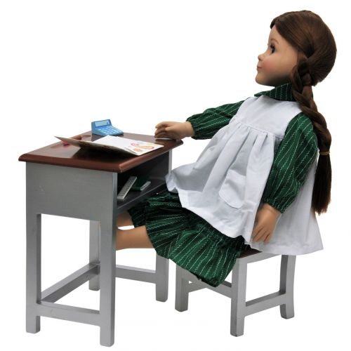  The Queens Treasures Wooden Modern School Desk & Chair and Storage Shelf Plush School Supply Accessories Including Folder, Paper, Journal, Pencil, Calculator, Ruler Sized For 18 Inch American Girl Doll