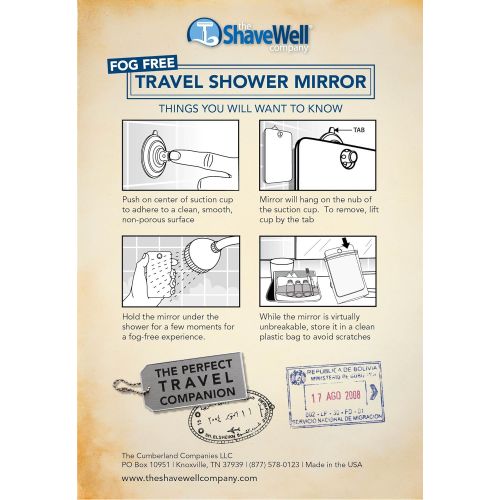  The Shave Well Company Fog-Free Travel Mirror for Shaving | Fogless Bathroom Mirror with Removable Wall Suction | Small, Portable, Handheld for Makeup