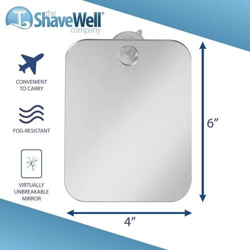  The Shave Well Company Fog-Free Travel Mirror for Shaving | Fogless Bathroom Mirror with Removable Wall Suction | Small, Portable, Handheld for Makeup