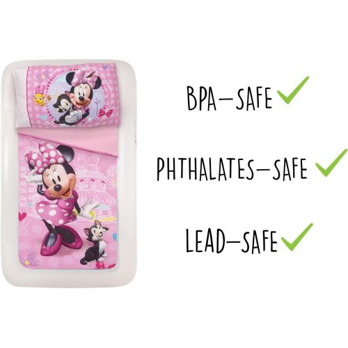  The Shrunks Minnie Mouse Kids Air Mattress Inflatable Toddler Travel Bed with Safety Side Rails Portable Blow Up Floor Bed and Pink Disney Minnie Mouse Toddler Bedding Set