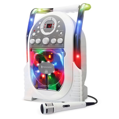  The Singing Machine SML505 Portable CD + G Karaoke System with LED Disco Lights and Wired Microphone, White