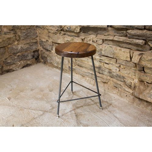  The Strong Oaks Wood Shop The Factory Bar Stool | Reclaimed Seat | Hand Made | Industrial Base | Free Shipping