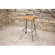 The Strong Oaks Wood Shop The Basic Brew Bar Stool | Reclaimed Seat | Hand Made | Industrial Base | Free Shipping