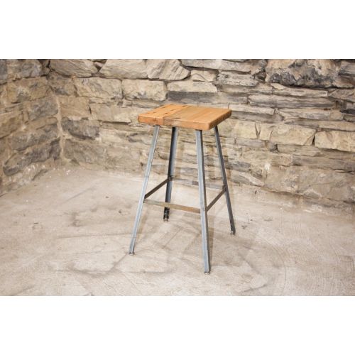  The Strong Oaks Wood Shop The Basic Brew Bar Stool | Reclaimed Seat | Hand Made | Industrial Base | Free Shipping