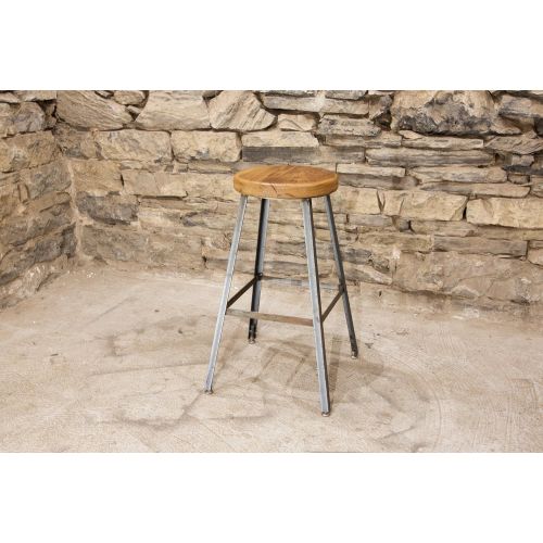  The Strong Oaks Wood Shop The Basic Brew Bar Stool | Reclaimed Seat | Hand Made | Industrial Base | Free Shipping