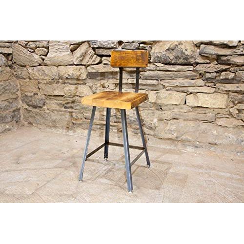  The Strong Oaks Wood Shop The Brewster Bar Stool | Reclaimed Wood | Hand Made | Industrial Base | Back Rest | Free Shipping